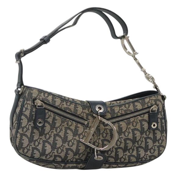 DIOR Trotter Canvas Shoulder Bag Navy Silver - Picture 1 of 12